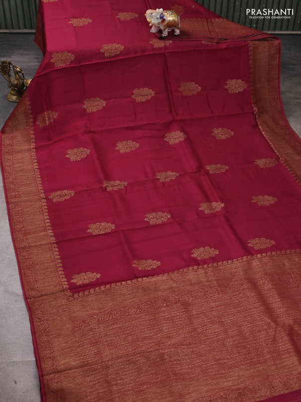 Banarasi semi tussar saree wine shade with thread & zari woven buttas and woven border