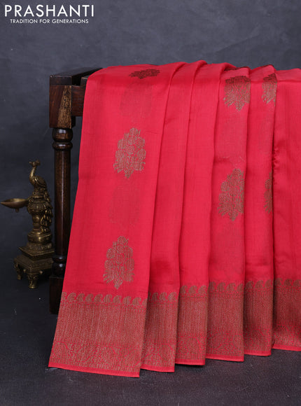 Banarasi semi tussar saree peach red with thread & zari woven buttas and woven border