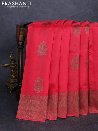 Banarasi semi tussar saree peach red with thread & zari woven buttas and woven border
