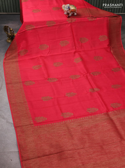 Banarasi semi tussar saree peach red with thread & zari woven buttas and woven border