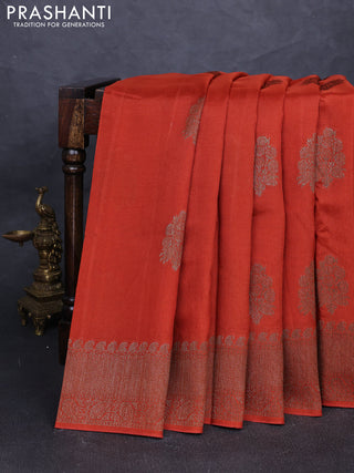 Banarasi semi tussar saree orange with thread & zari woven buttas and woven border