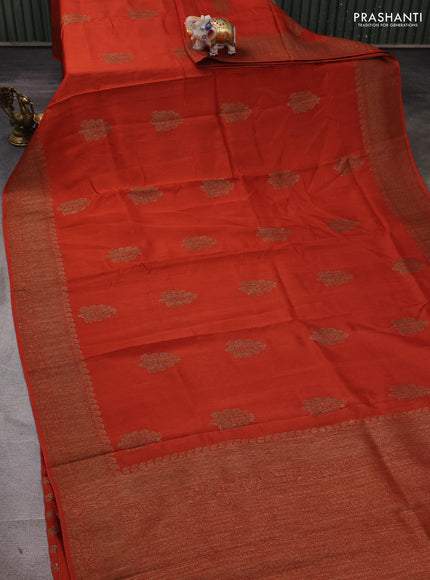 Banarasi semi tussar saree orange with thread & zari woven buttas and woven border