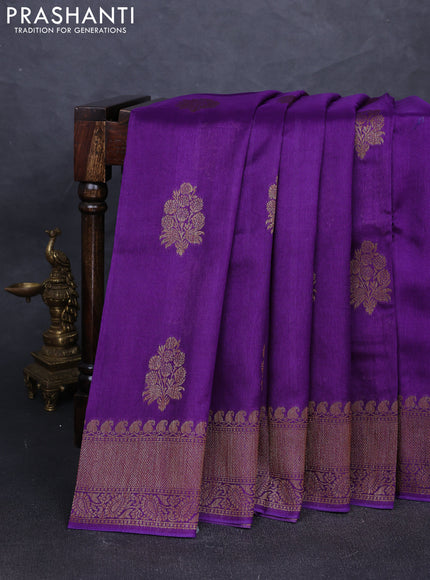 Banarasi semi tussar saree violet with thread & zari woven buttas and woven border