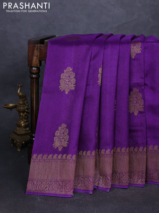 Banarasi semi tussar saree violet with thread & zari woven buttas and woven border