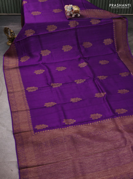 Banarasi semi tussar saree violet with thread & zari woven buttas and woven border