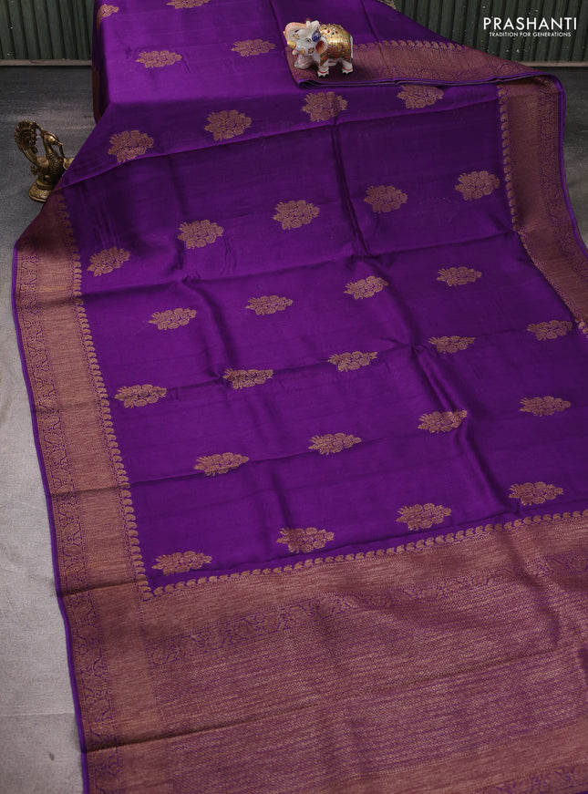 Banarasi semi tussar saree violet with thread & zari woven buttas and woven border