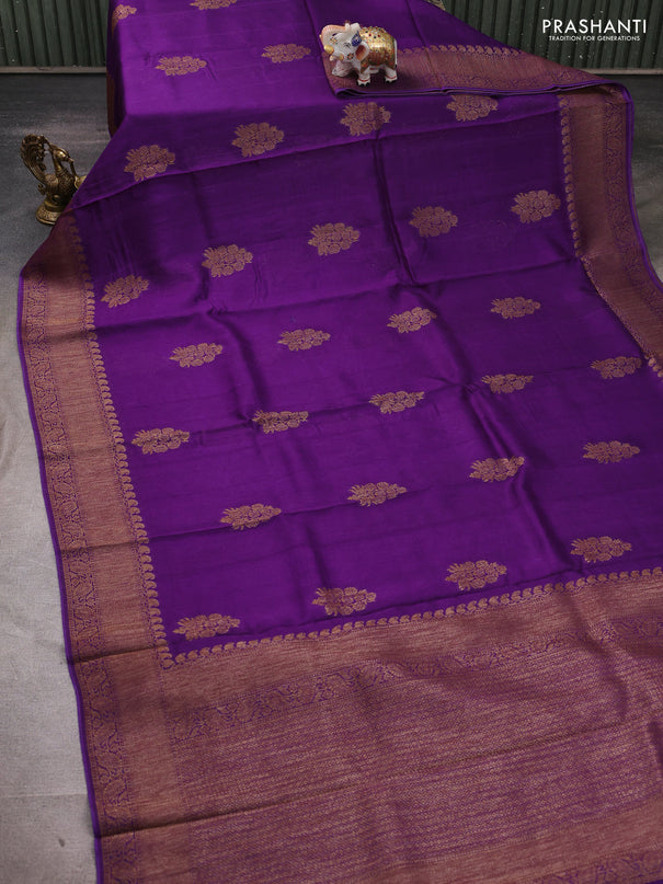 Banarasi semi tussar saree violet with thread & zari woven buttas and woven border
