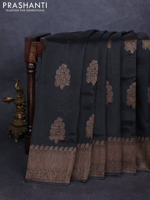 Banarasi semi tussar saree jamun shade with thread & zari woven buttas and woven border