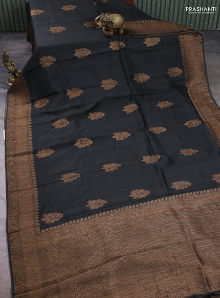 Banarasi semi tussar saree jamun shade with thread & zari woven buttas and woven border