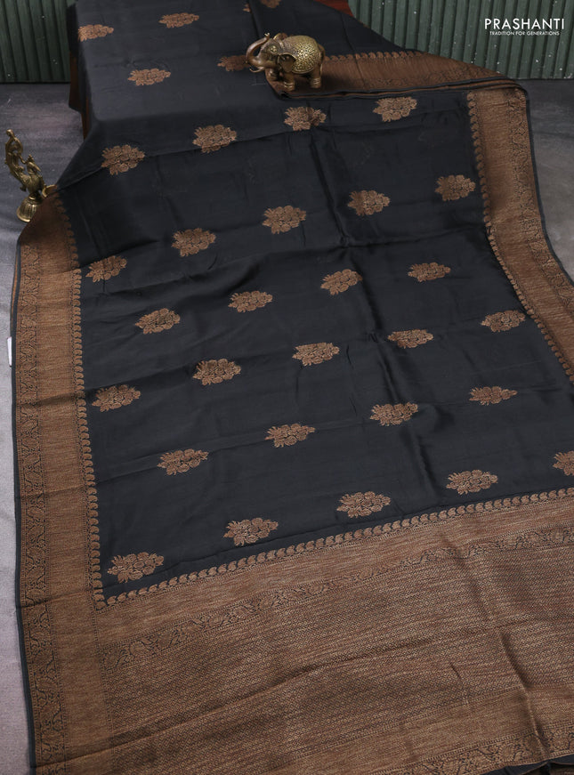 Banarasi semi tussar saree jamun shade with thread & zari woven buttas and woven border
