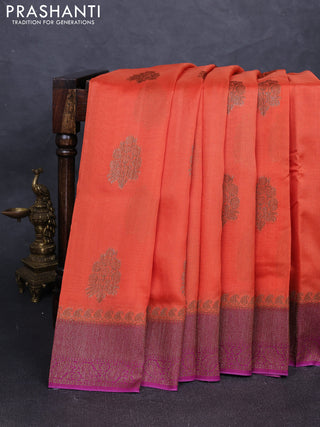 Banarasi semi tussar saree orange and purple with thread & zari woven buttas and woven border