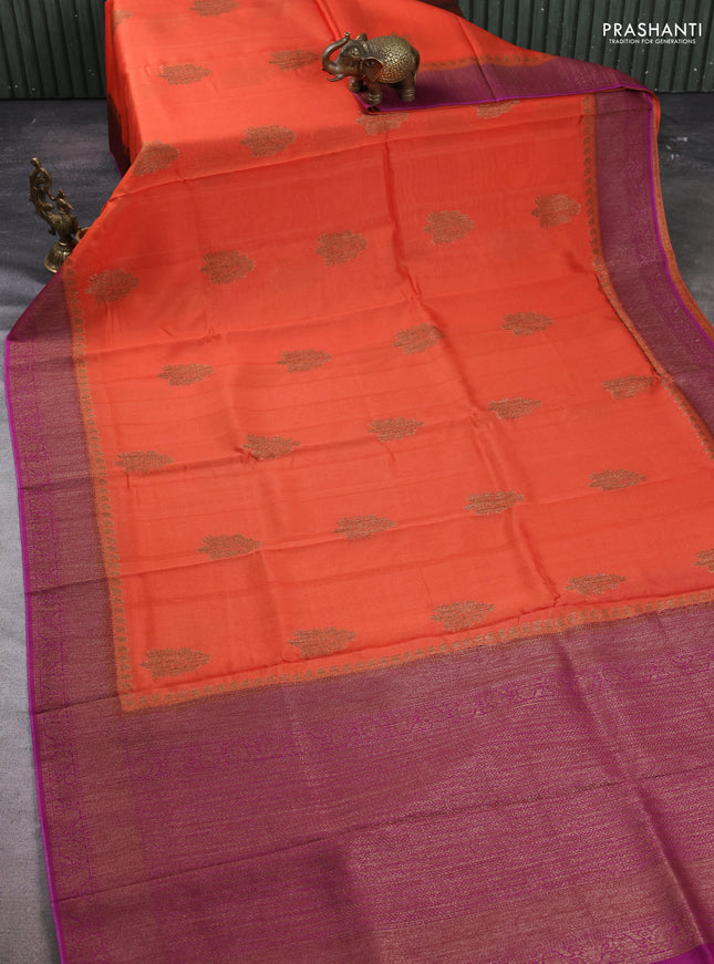 Banarasi semi tussar saree orange and purple with thread & zari woven buttas and woven border