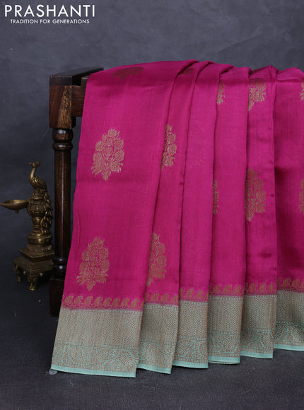 Banarasi semi tussar saree pink and green shade with thread & zari woven buttas and woven border