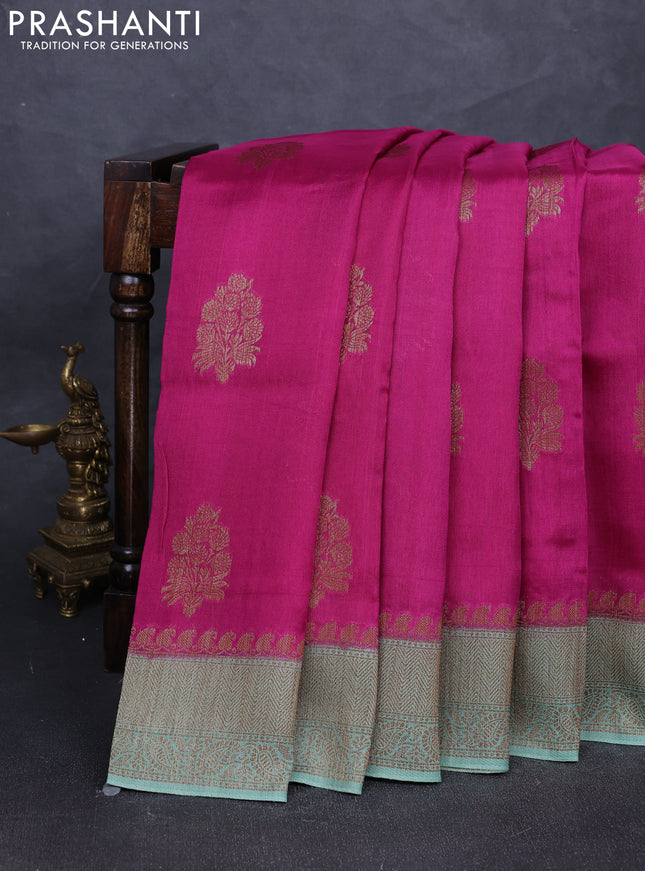 Banarasi semi tussar saree pink and green shade with thread & zari woven buttas and woven border