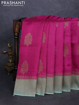 Banarasi semi tussar saree pink and green shade with thread & zari woven buttas and woven border
