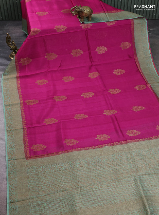 Banarasi semi tussar saree pink and green shade with thread & zari woven buttas and woven border