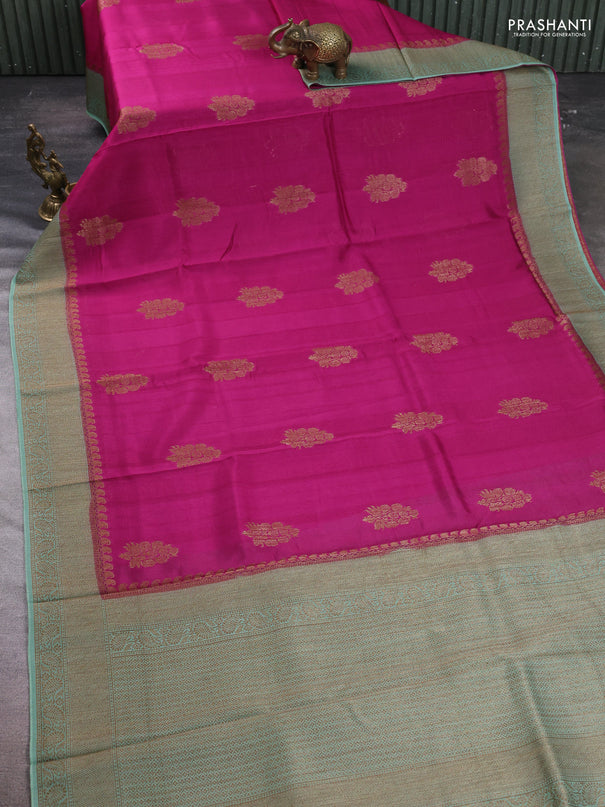 Banarasi semi tussar saree pink and green shade with thread & zari woven buttas and woven border