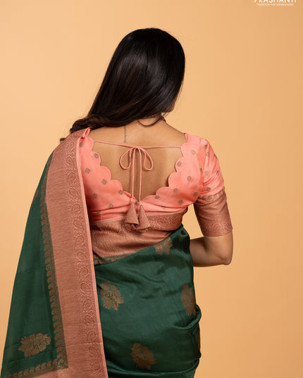 Banarasi semi tussar saree bottle green and peach shade with thread & zari woven buttas and woven border