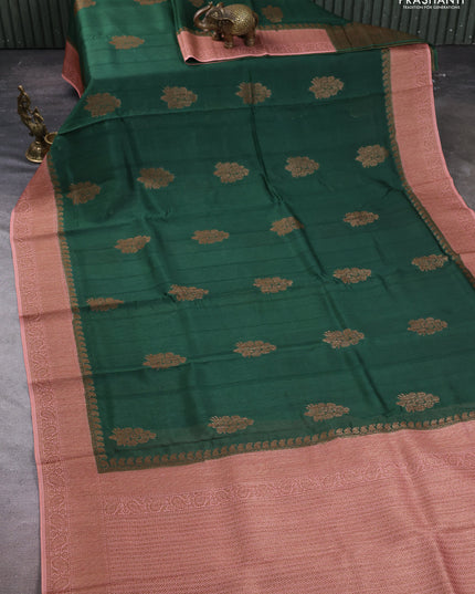 Banarasi semi tussar saree bottle green and peach shade with thread & zari woven buttas and woven border