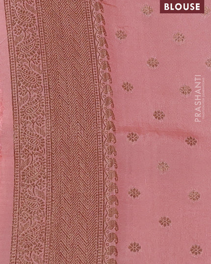 Banarasi semi tussar saree bottle green and peach shade with thread & zari woven buttas and woven border