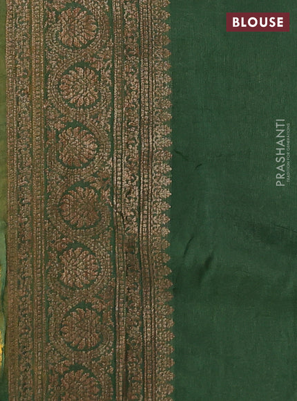 Banarasi semi tussar saree mustard yellow and green with allover thread & zari weaves and woven border