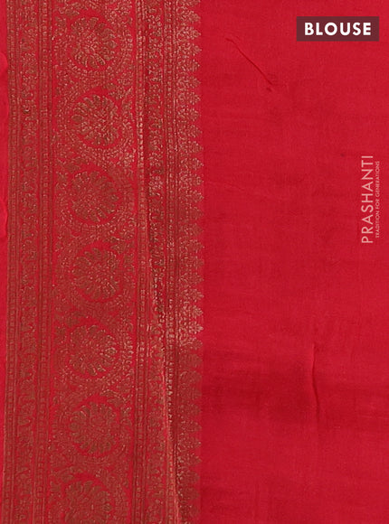Banarasi semi tussar saree bottle green and red with allover thread & zari weaves and woven border