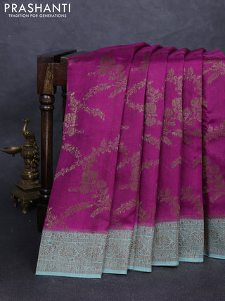 Banarasi semi tussar saree magenta pink and pastel green with allover thread & zari weaves and woven border