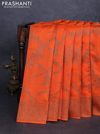 Banarasi semi tussar saree orange with allover thread & zari weaves and woven border