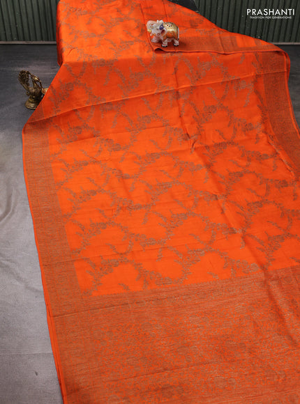 Banarasi semi tussar saree orange with allover thread & zari weaves and woven border