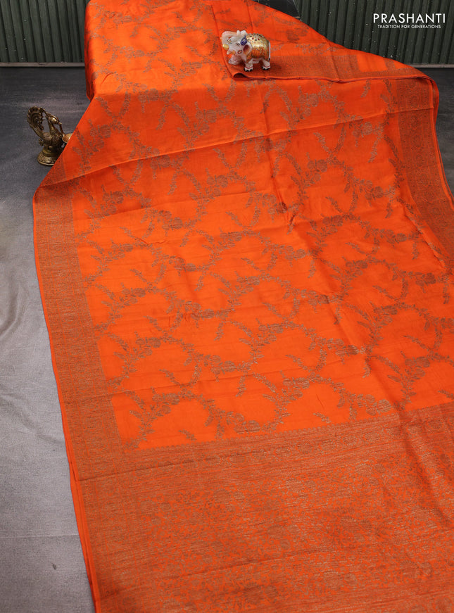 Banarasi semi tussar saree orange with allover thread & zari weaves and woven border