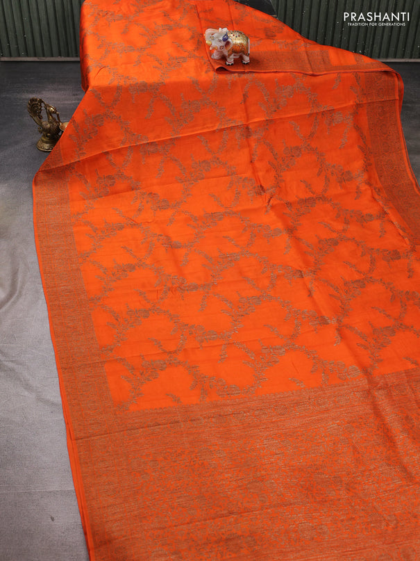 Banarasi semi tussar saree orange with allover thread & zari weaves and woven border