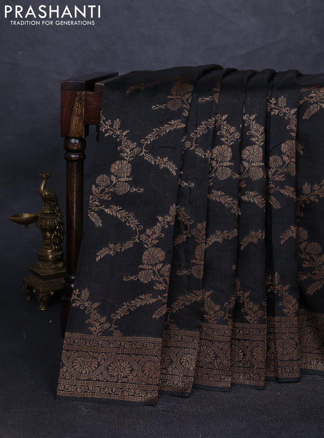 Banarasi semi tussar saree jamun shade with allover thread & zari weaves and woven border