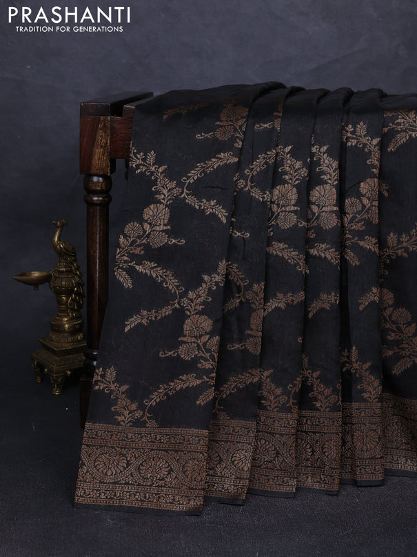 Banarasi semi tussar saree jamun shade with allover thread & zari weaves and woven border