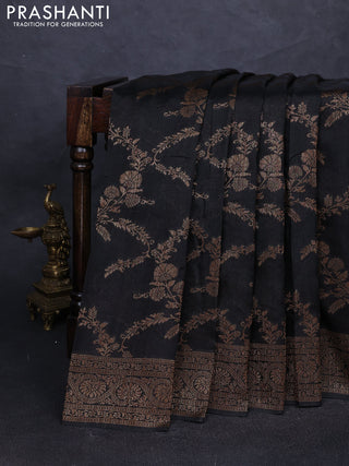Banarasi semi tussar saree jamun shade with allover thread & zari weaves and woven border