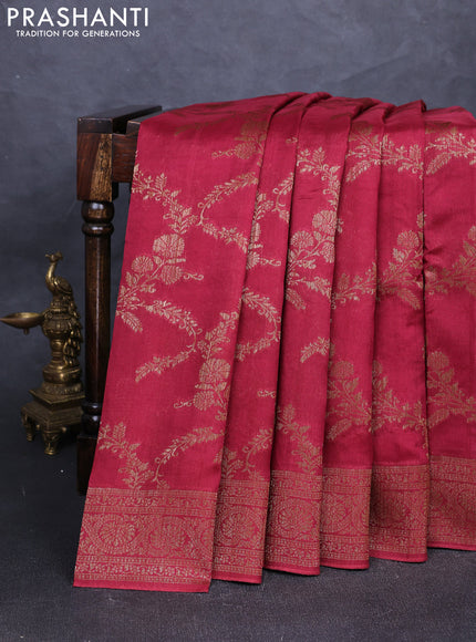 Banarasi semi tussar saree wine shade with allover thread & zari weaves and woven border