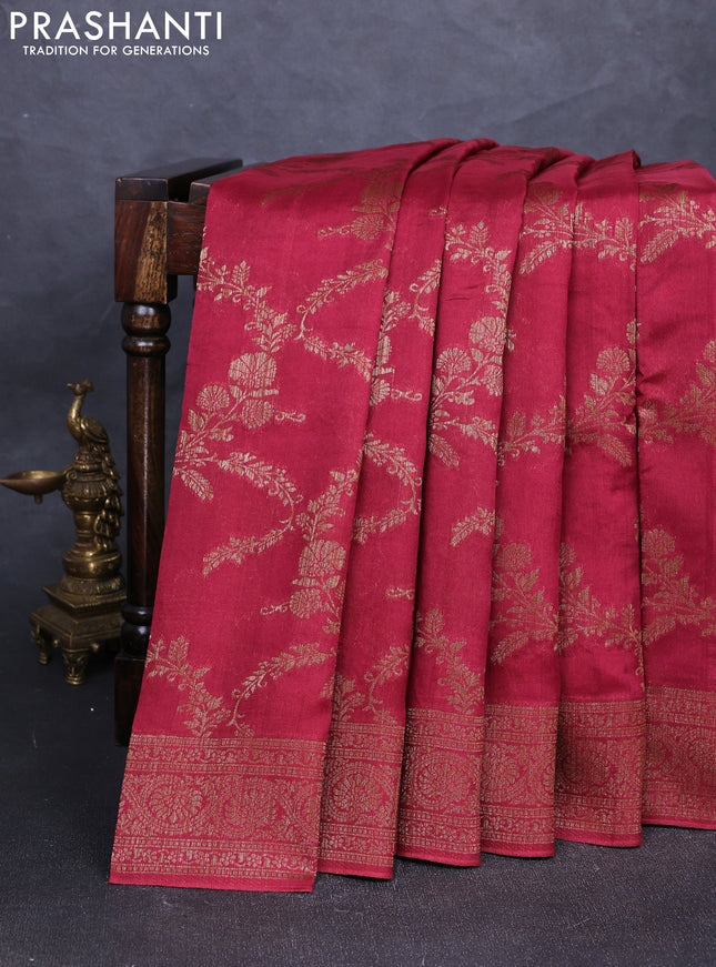 Banarasi semi tussar saree wine shade with allover thread & zari weaves and woven border