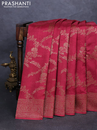 Banarasi semi tussar saree wine shade with allover thread & zari weaves and woven border