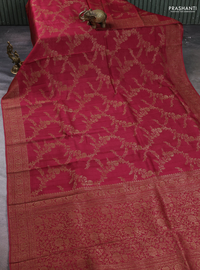 Banarasi semi tussar saree wine shade with allover thread & zari weaves and woven border