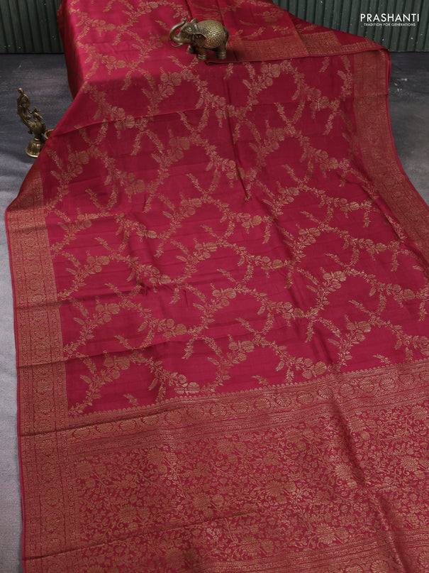 Banarasi semi tussar saree wine shade with allover thread & zari weaves and woven border