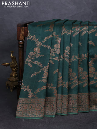 Banarasi semi tussar saree bottle green with allover thread & zari weaves and woven border