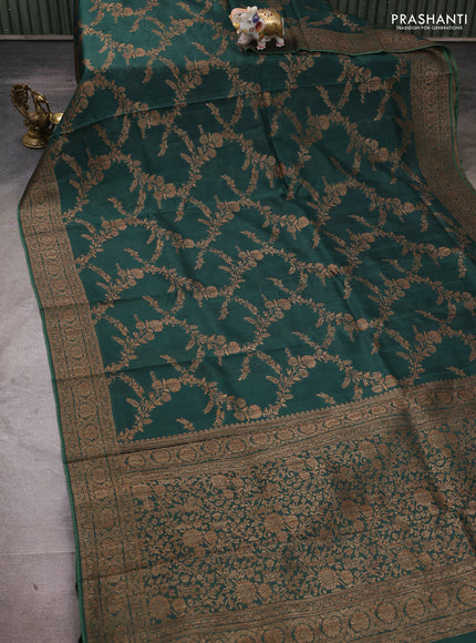 Banarasi semi tussar saree bottle green with allover thread & zari weaves and woven border