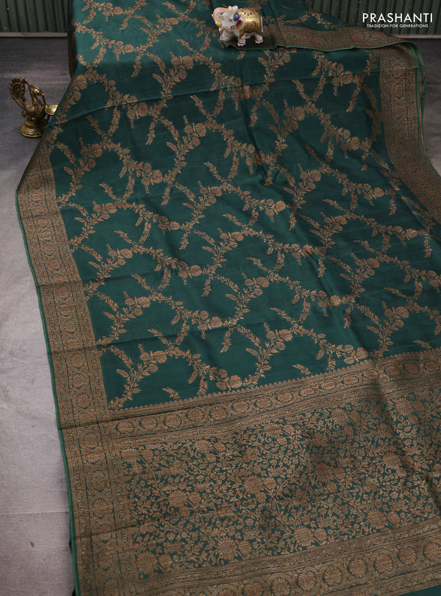 Banarasi semi tussar saree bottle green with allover thread & zari weaves and woven border