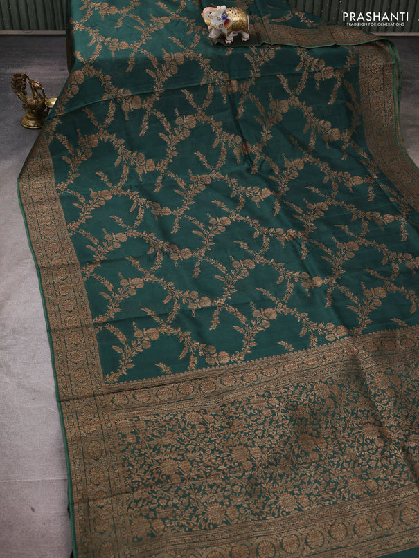 Banarasi semi tussar saree bottle green with allover thread & zari weaves and woven border