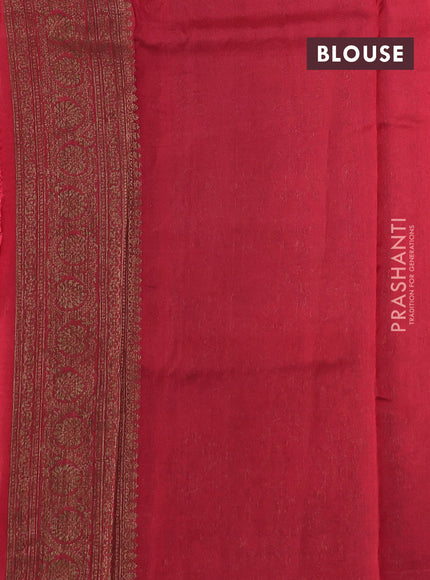 Banarasi semi tussar saree peach red with allover thread & zari weaves and woven border