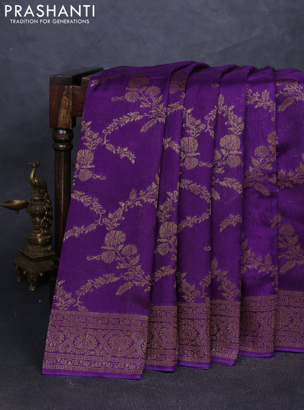 Banarasi semi tussar saree violet with allover thread & zari weaves and woven border