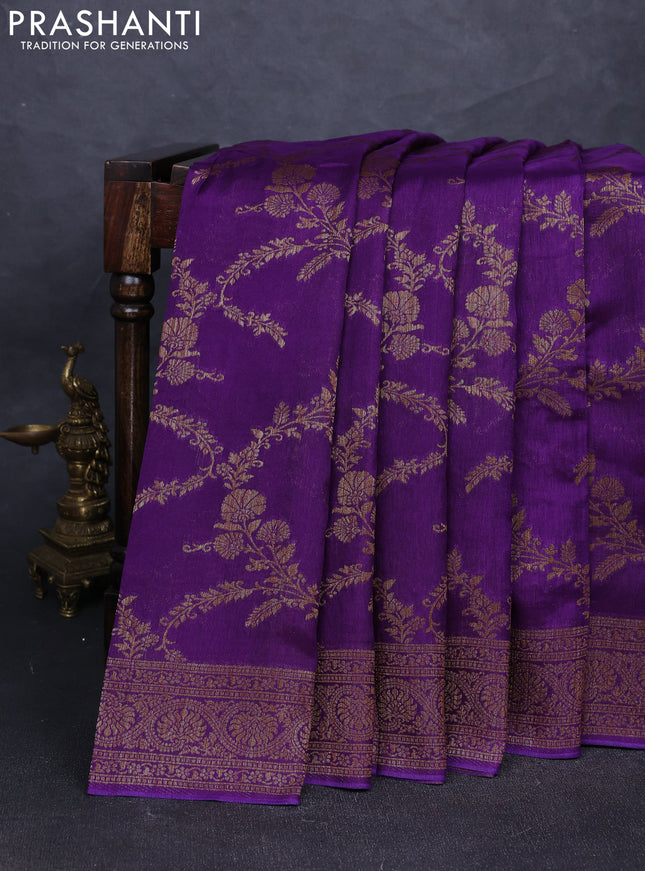 Banarasi semi tussar saree violet with allover thread & zari weaves and woven border