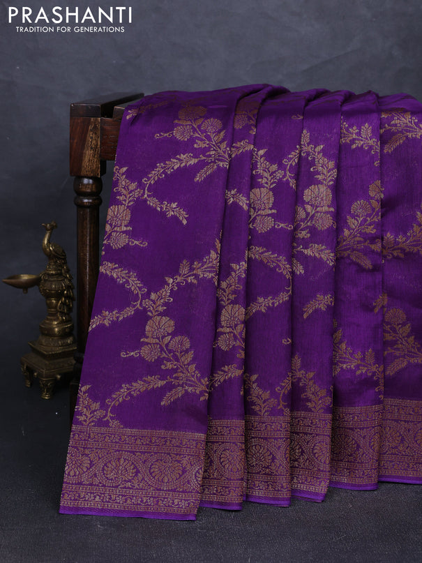 Banarasi semi tussar saree violet with allover thread & zari weaves and woven border