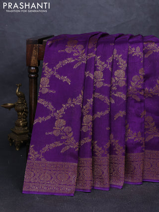 Banarasi semi tussar saree violet with allover thread & zari weaves and woven border