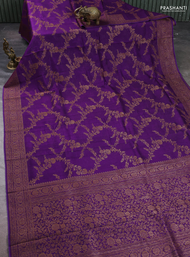 Banarasi semi tussar saree violet with allover thread & zari weaves and woven border