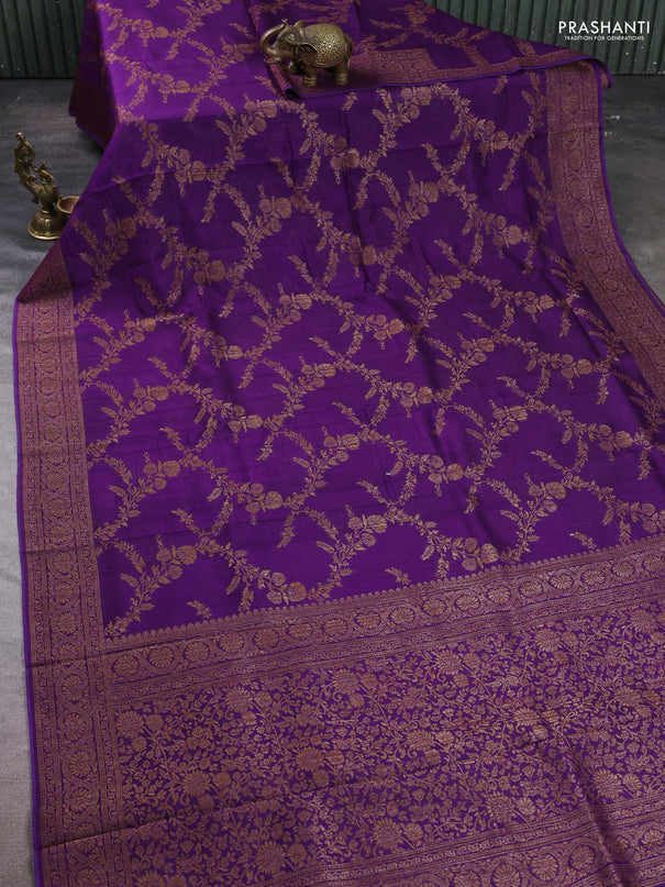 Banarasi semi tussar saree violet with allover thread & zari weaves and woven border